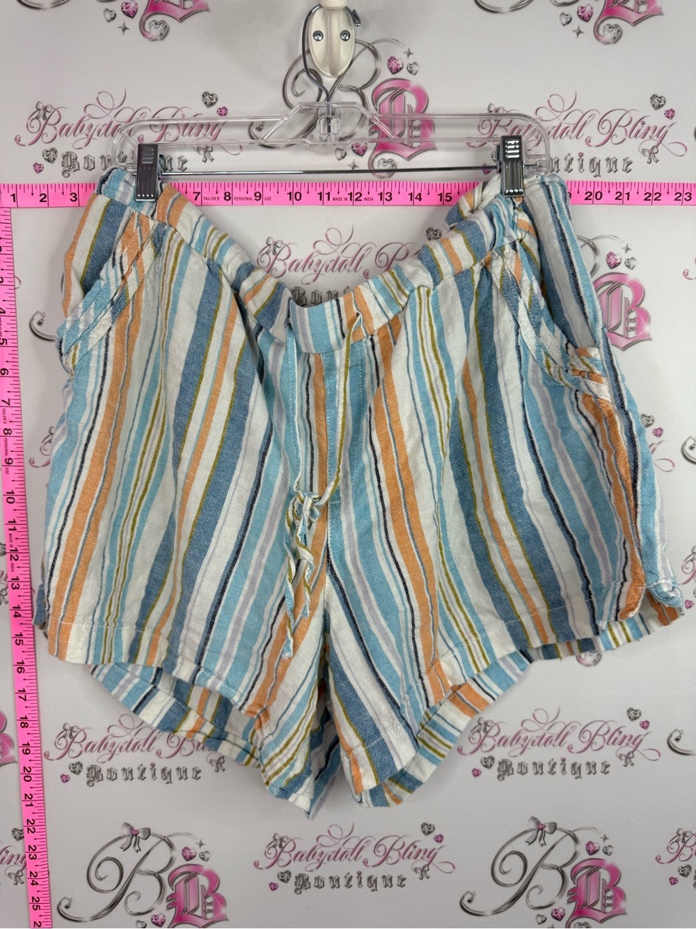 Briggs New York linen shorts Striped High Waist Shorts in Blue, Orange & White